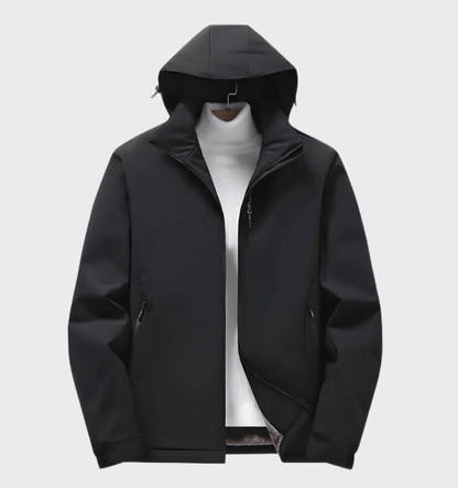 Steve -  Zwart herenjack met capuchon en ritssluiting en imitatiebont aan de binnenkant