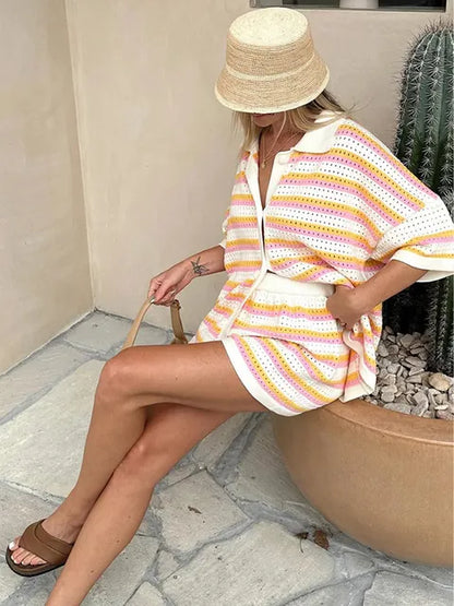 Xanthe | gebreid set met strepen en losse pasvorm