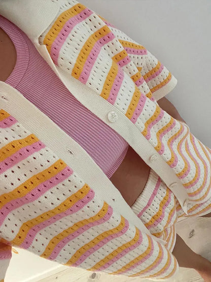 Xanthe | gebreid set met strepen en losse pasvorm