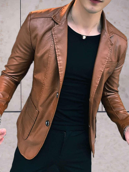 Dan - nonchalant slim-fit leren jack met zakken en knoopsluiting