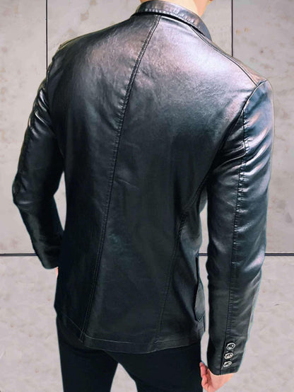 Dan - nonchalant slim-fit leren jack met zakken en knoopsluiting