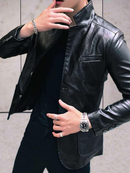 Dan - nonchalant slim-fit leren jack met zakken en knoopsluiting