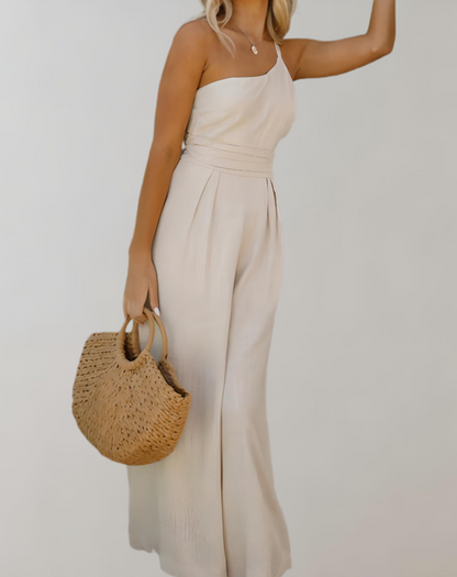 Fleur | elegante jumpsuit met asymmetrische schouderband