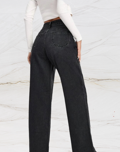 Hoge taille jeans met wijde pijpen en knoop voor dames