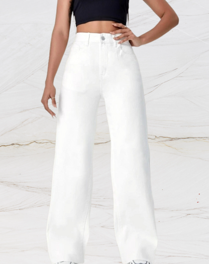 Debra | Hoge taille jeans met wijde pijpen en knoop voor vrouwen