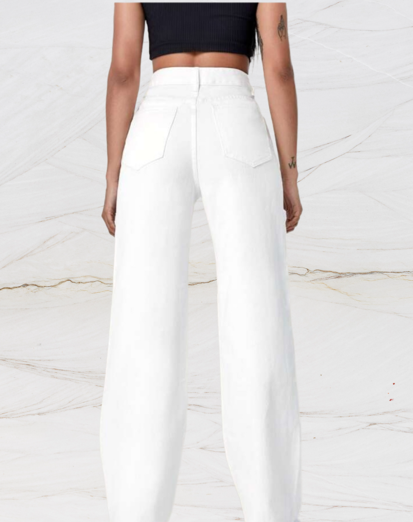 Hoge taille jeans met wijde pijpen en knoop voor dames