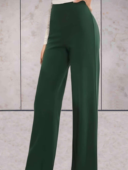 Diana | Hoog getailleerde strakke, chique en effen broek met wijde pijpen