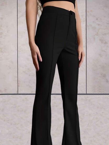 Diane | Mooi aansluitende broek met hoge taille, verticale plooi en wijde pijpen