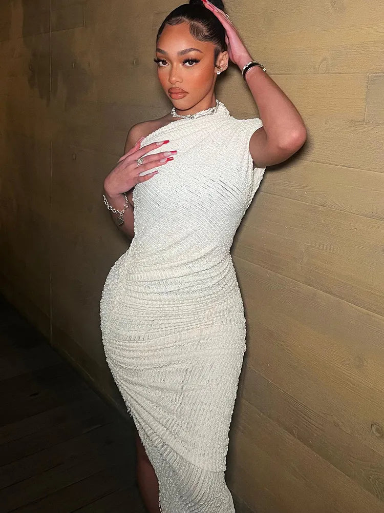 Witte one shoulder jurk