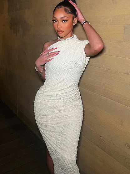 Witte one shoulder jurk