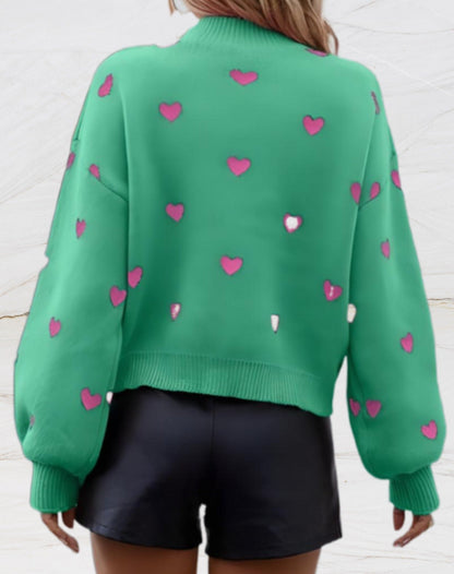 Maria | Oversized trui met ronde hals en hartjesprint