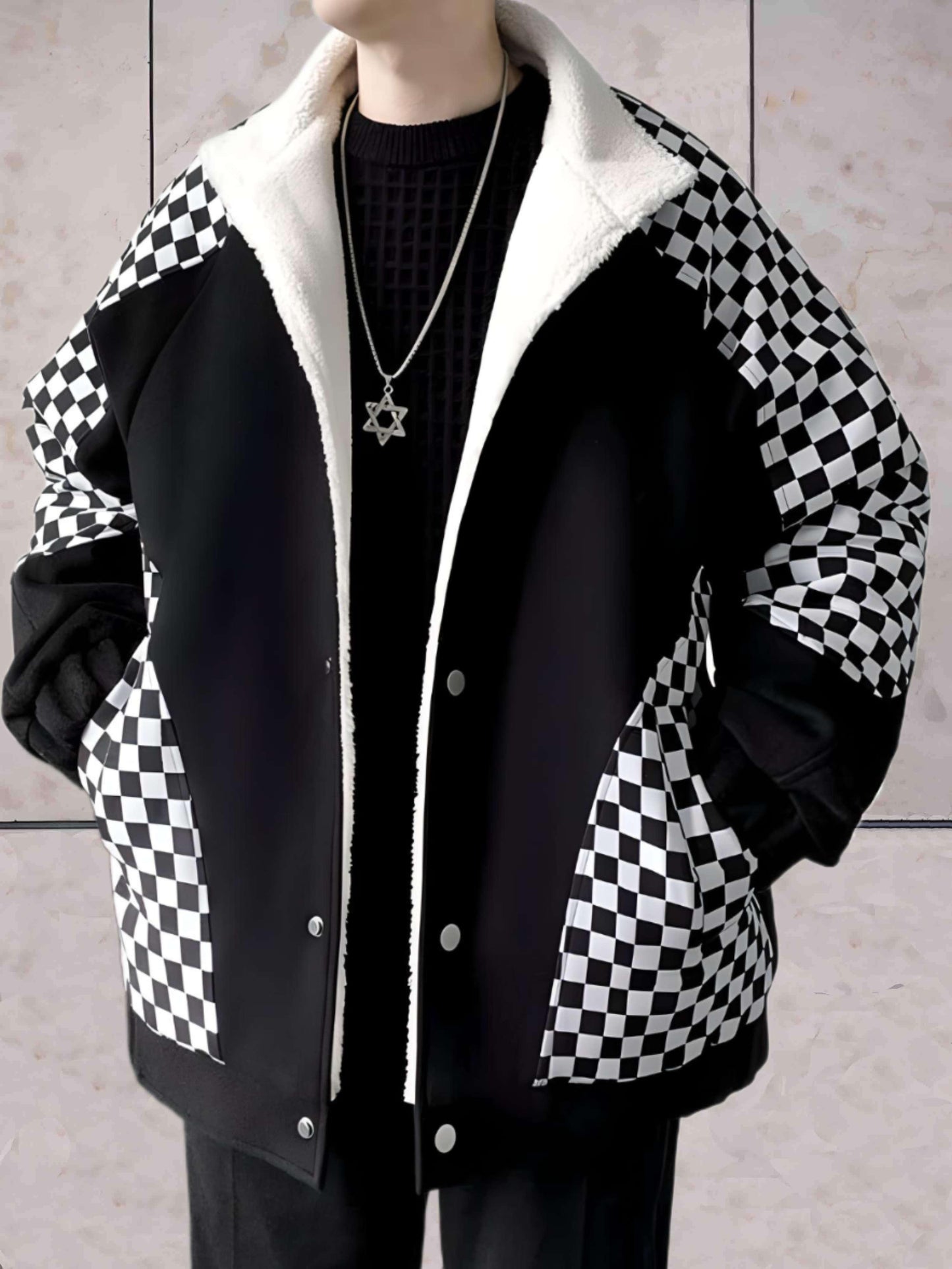 Edward - warme fleece geruite jas met zakken en knoopsluiting