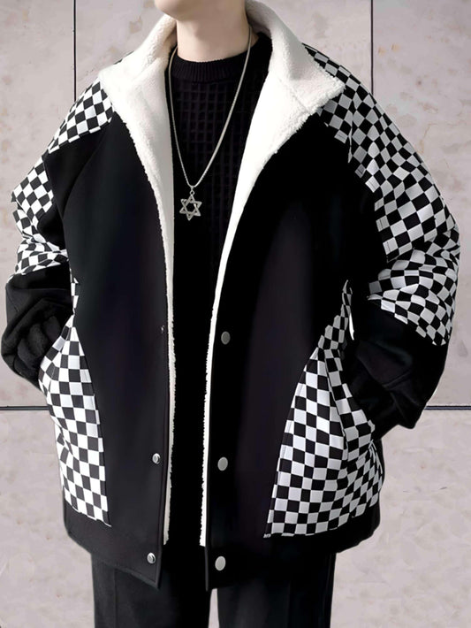 Edward - warme fleece geruite jas met zakken en knoopsluiting