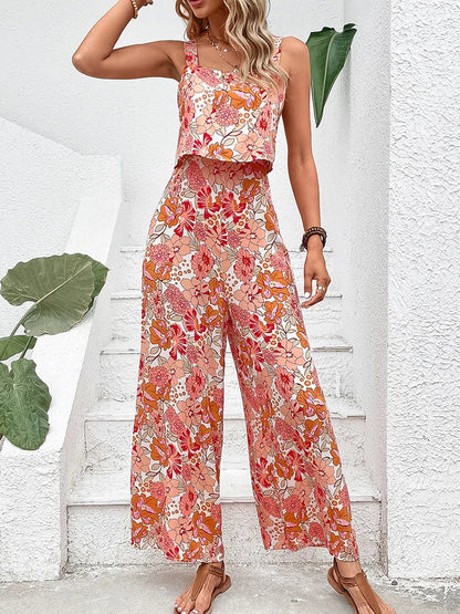 Natalie | Bloemen Jumpsuit met Wijde Pijpen