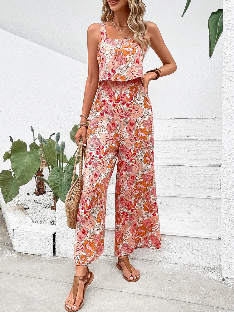 Natalie | Bloemen Jumpsuit met Wijde Pijpen