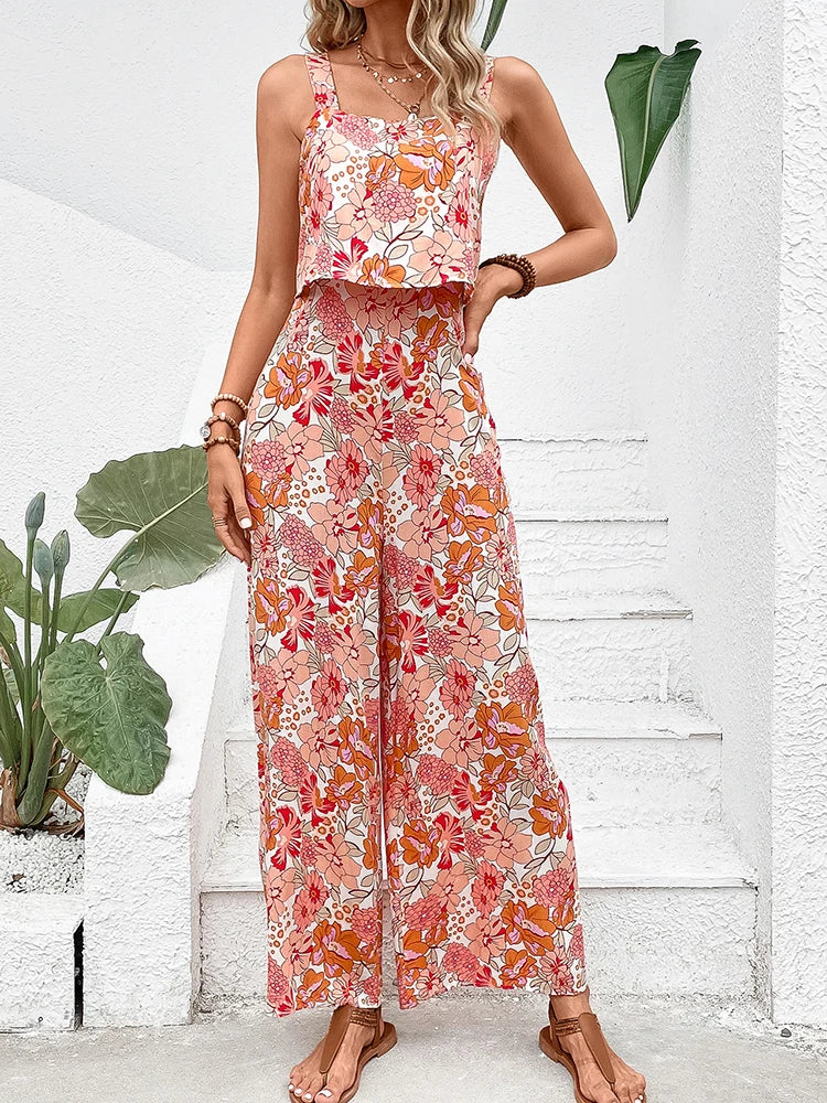 Natalie | Bloemen Jumpsuit met Wijde Pijpen