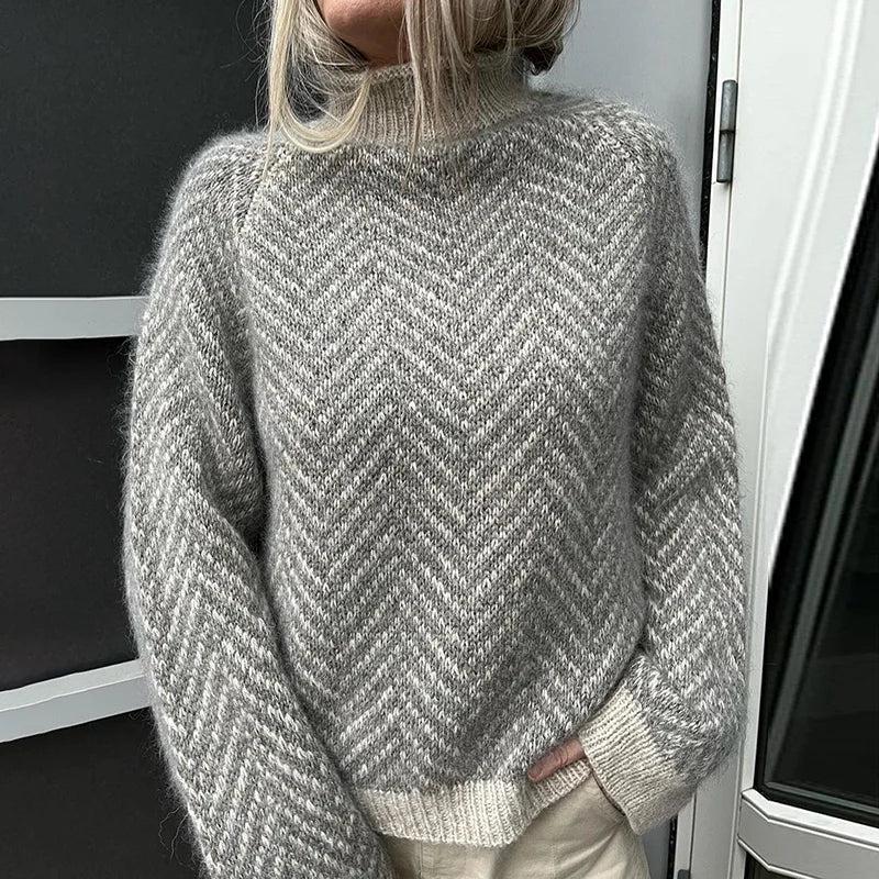 Autri Coltrui | Elegante Grijs gestreepte wintertrui voor dames