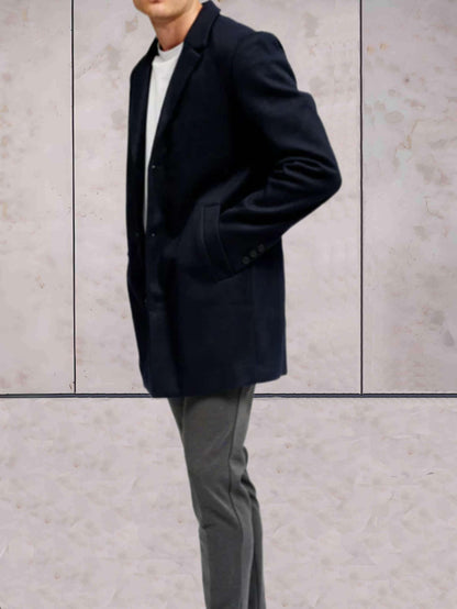 Ethan - warme wollen jas met ingekeepte kraag, zakken en knoopsluiting