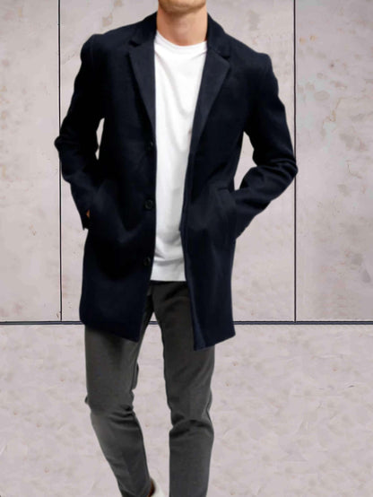 Ethan - warme wollen jas met ingekeepte kraag, zakken en knoopsluiting