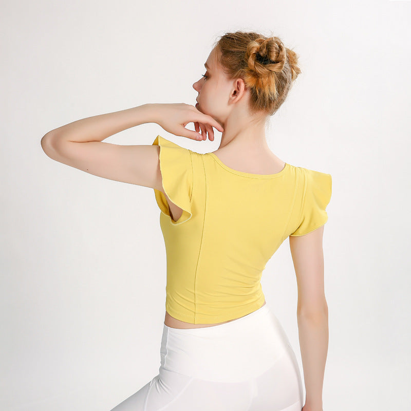 Kylie | elegante gele top met gerimpelde mouwen