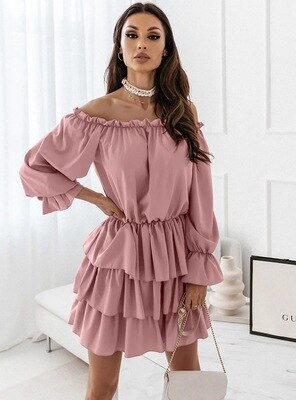 Off-shoulder jurk met ruffles