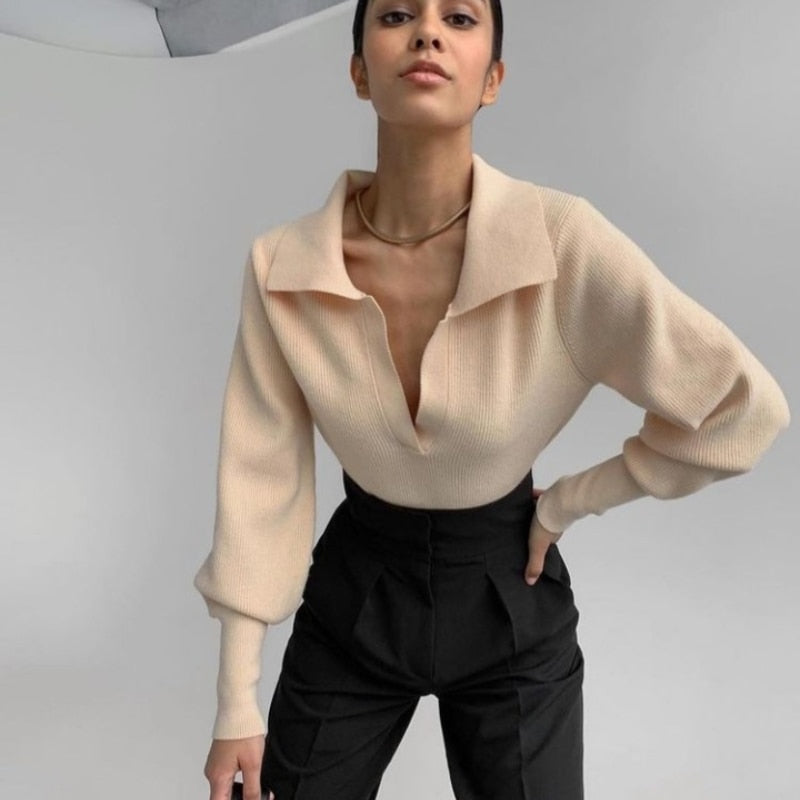 Beige trui met kraag