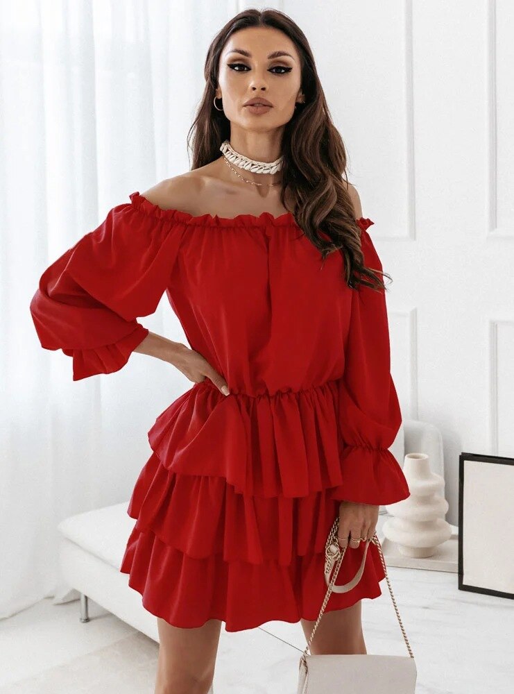 Off-shoulder jurk met ruffles