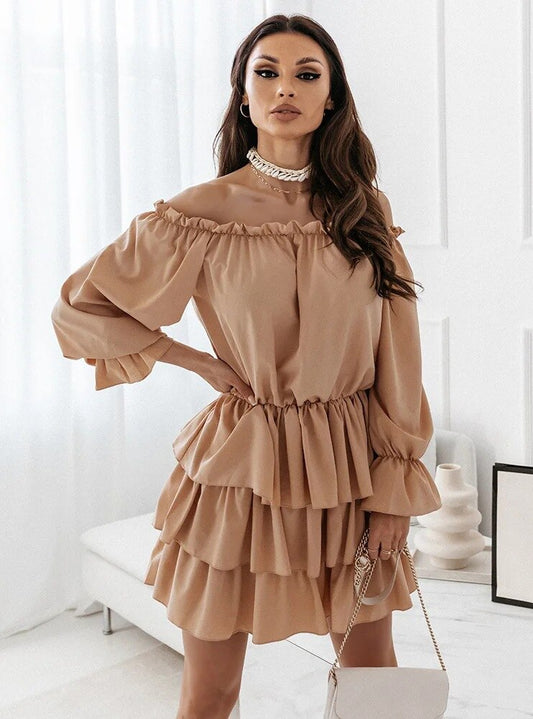 Off-shoulder jurk met ruffles