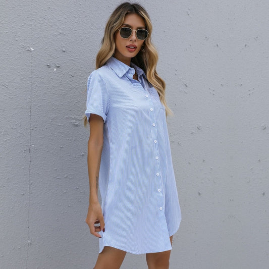 Blauw/wit gestreepte blousejurk