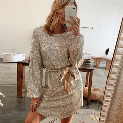 Beige glitterjurk