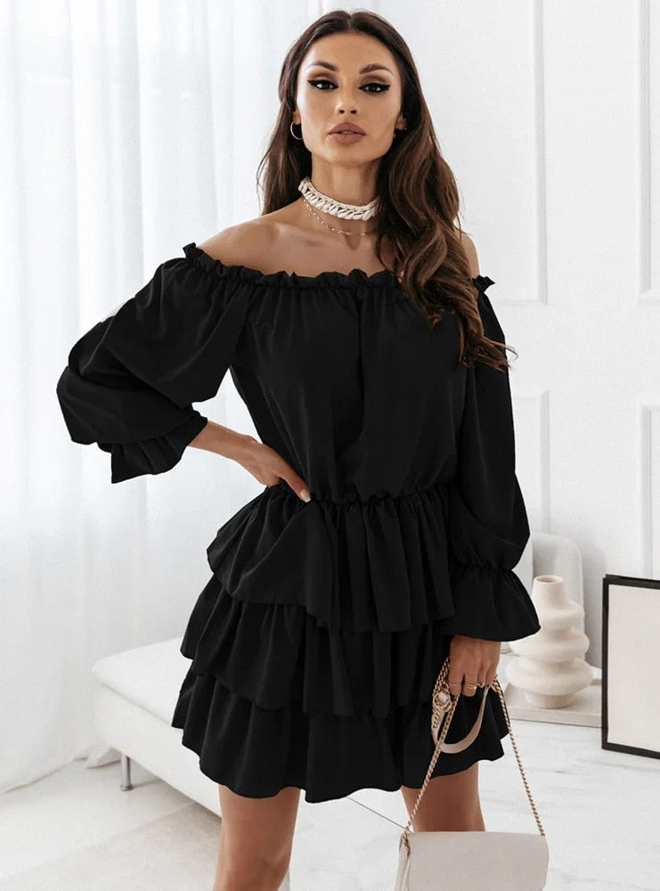 Off-shoulder jurk met ruffles