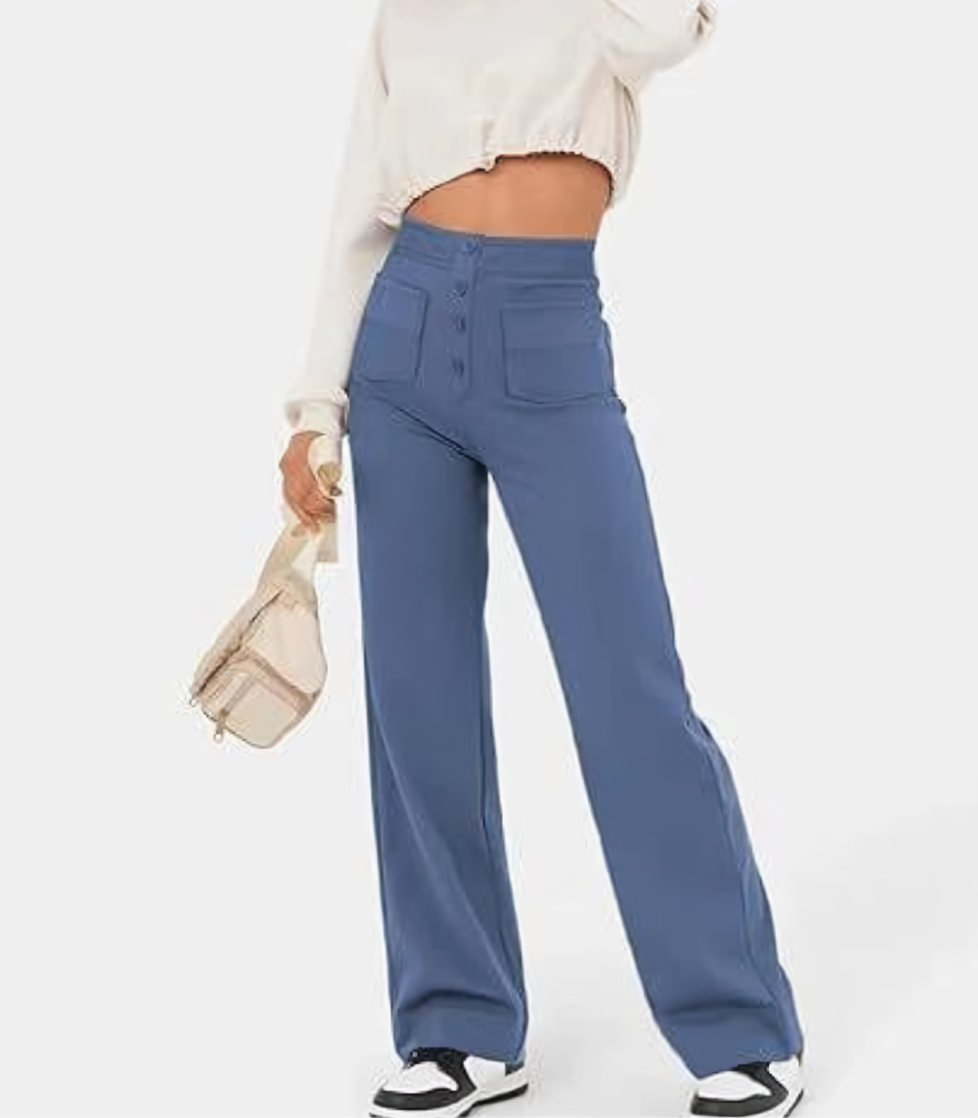 Hoge taille elastische broek met knopen voor dames