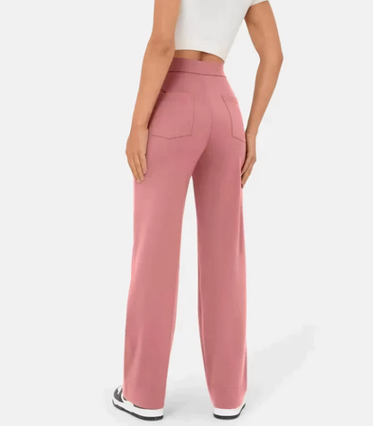 Hoge taille elastische broek met knopen voor dames
