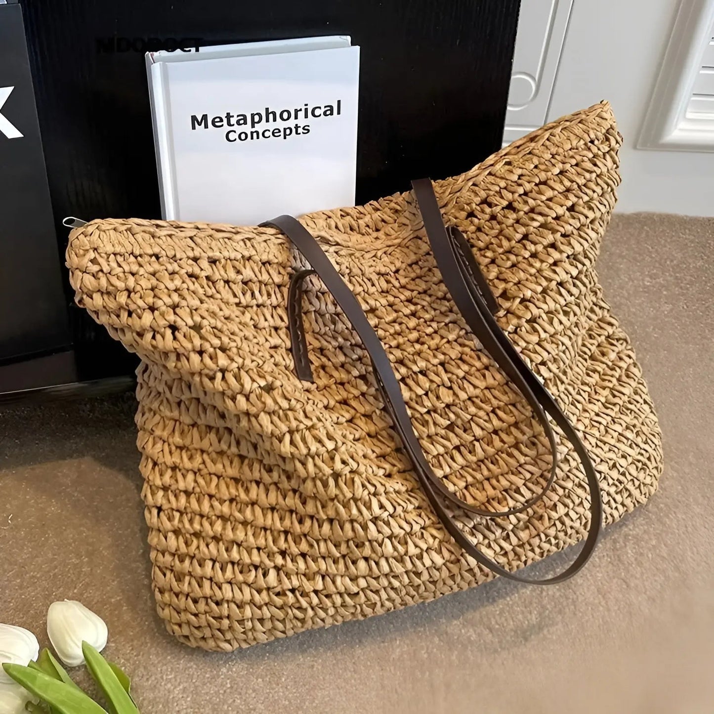 Ecochic | stijlvolle geweven shopper met lange handvatten
