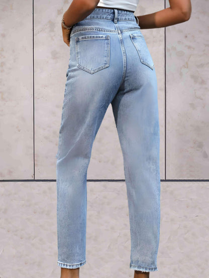 Jada - Enkellange gescheurde jeans met semi-vervaagd dessin