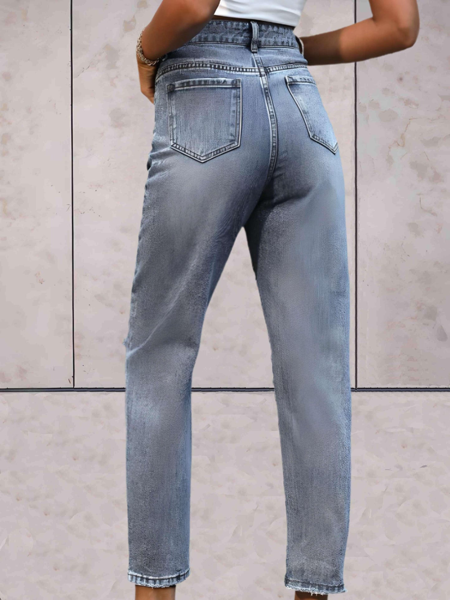 Jada - Enkellange gescheurde jeans met semi-vervaagd dessin