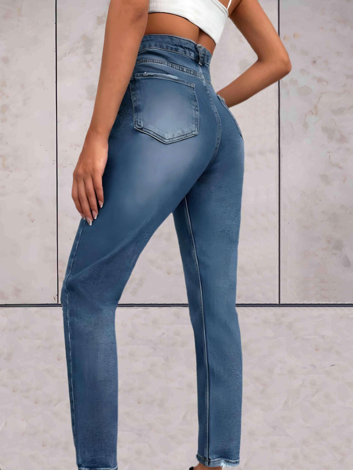 Jada - Enkellange gescheurde jeans met semi-vervaagd dessin