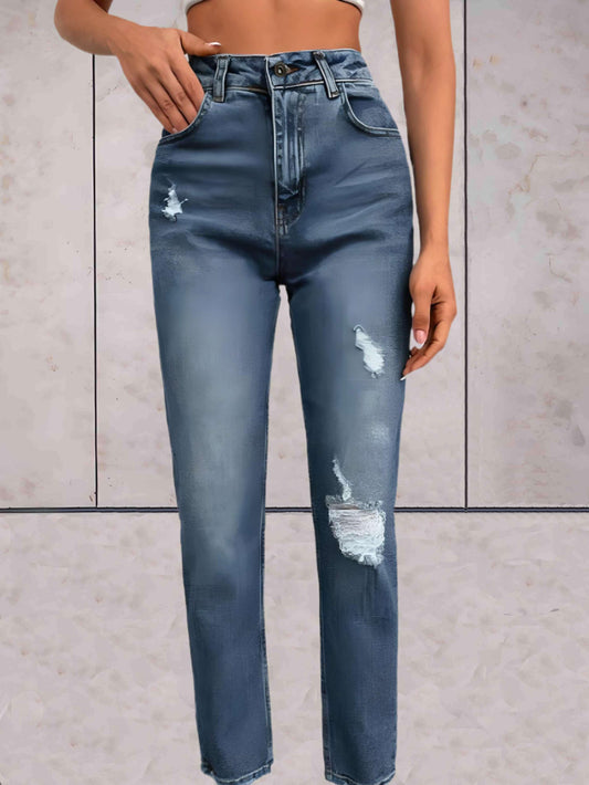 Jada - Enkellange gescheurde jeans met semi-vervaagd dessin