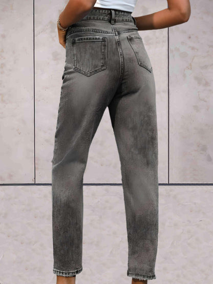 Jada - Enkellange gescheurde jeans met semi-vervaagd dessin