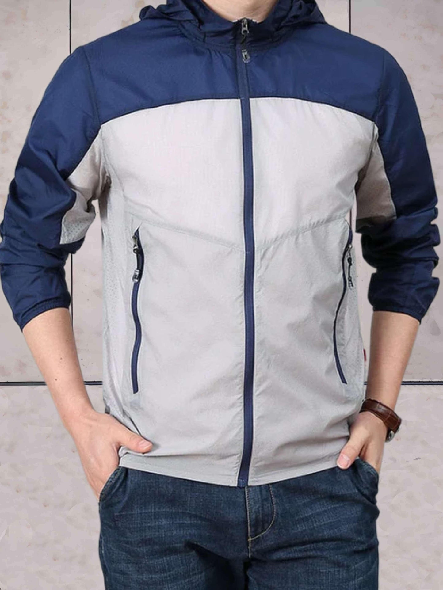 Jessie - 2-kleurig warm en dun sneldrogend jack met capuchon, zakken en ritssluiting