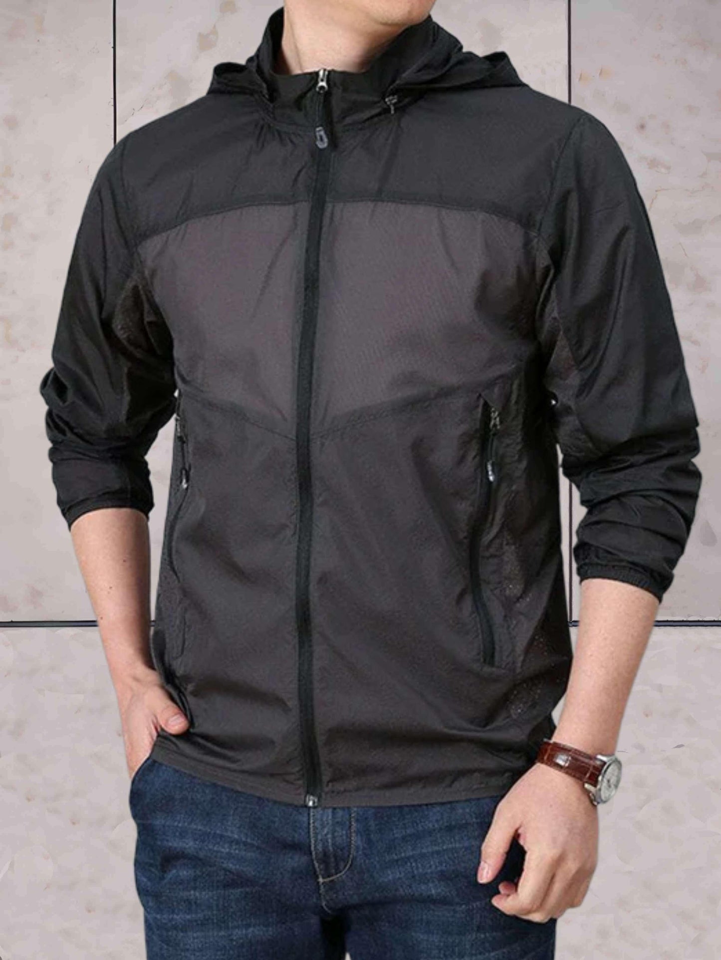 Jessie - 2-kleurig warm en dun sneldrogend jack met capuchon, zakken en ritssluiting