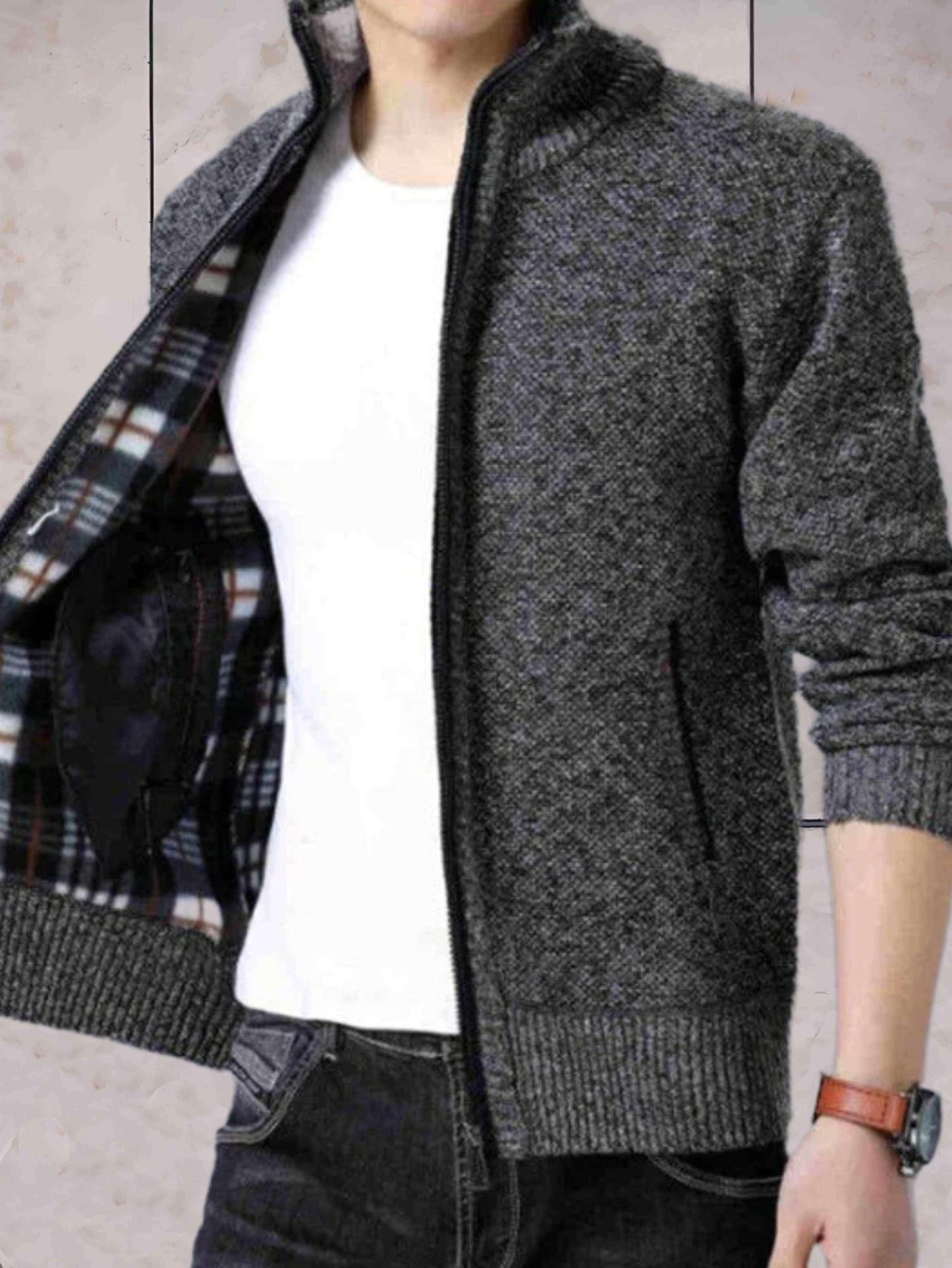 John - casual gebreid jack met een hoge halslijn, zakken en ritssluiting