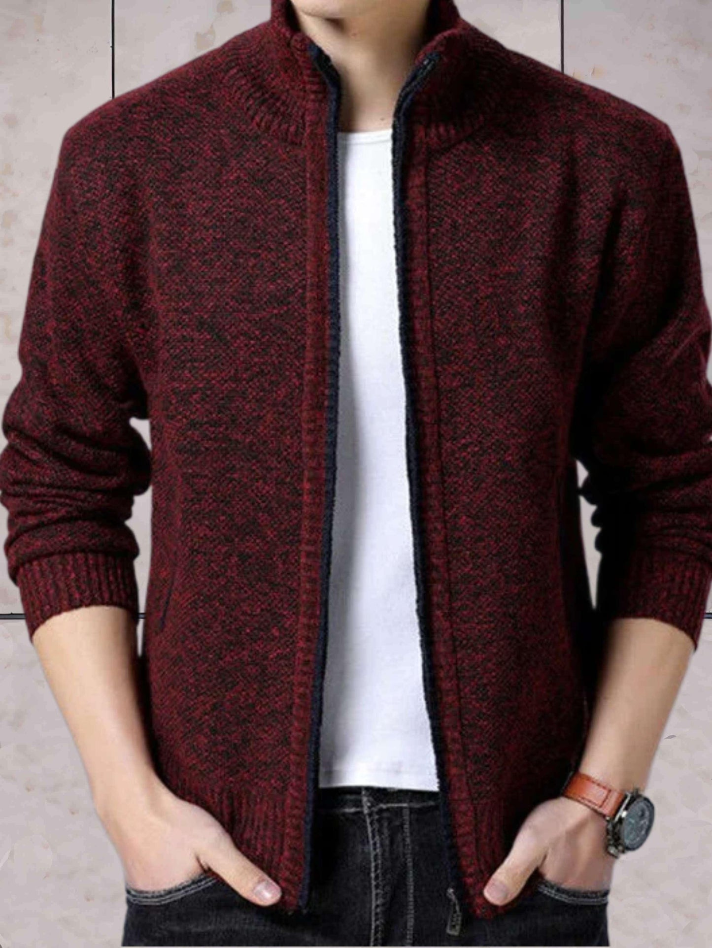 John - casual gebreid jack met een hoge halslijn, zakken en ritssluiting