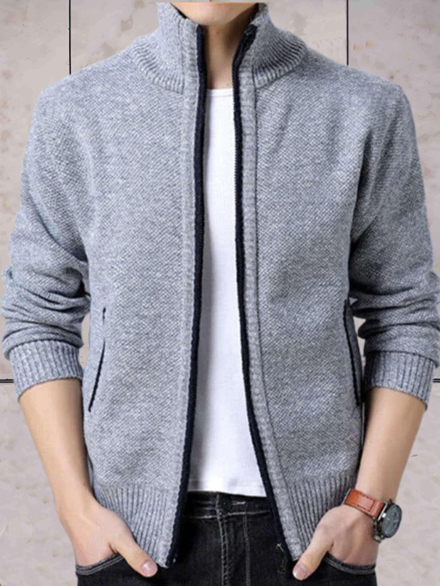 John - casual gebreid jack met een hoge halslijn, zakken en ritssluiting