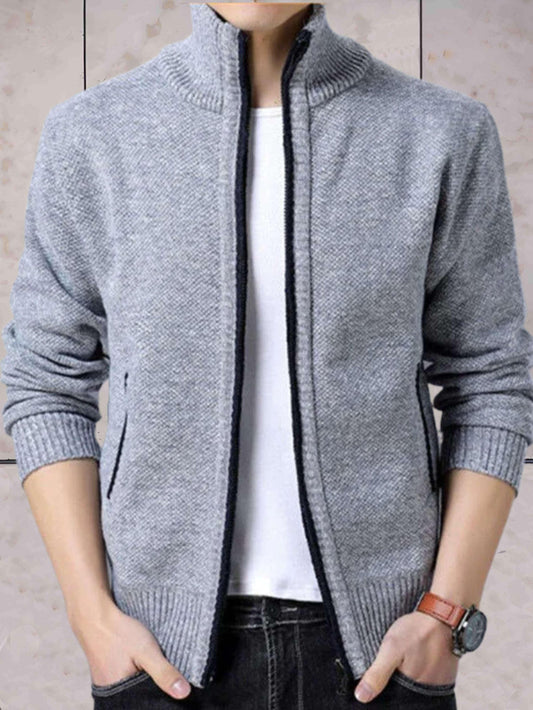 John - casual gebreid jack met een hoge halslijn, zakken en ritssluiting