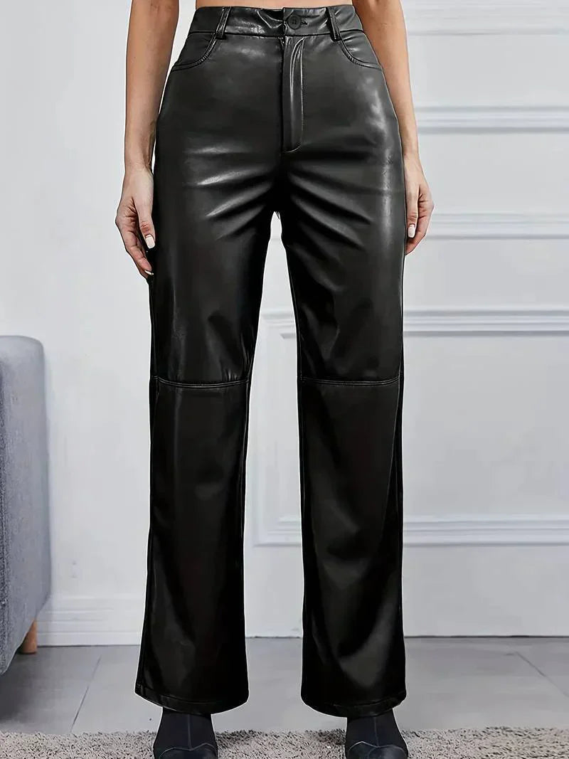 Leren broek met hoge taille voor dames