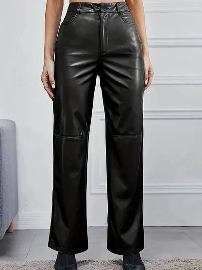 Leren broek met hoge taille voor dames