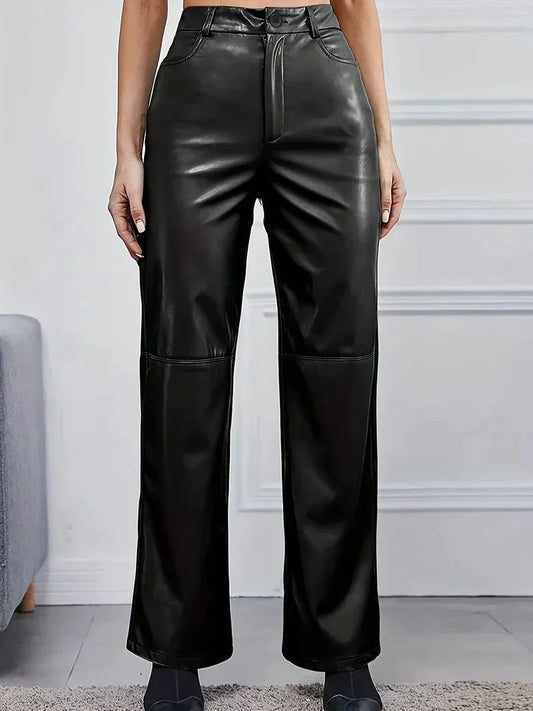 Leren broek met hoge taille voor dames