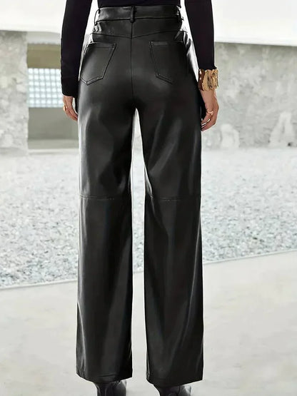 Leren broek met hoge taille voor dames