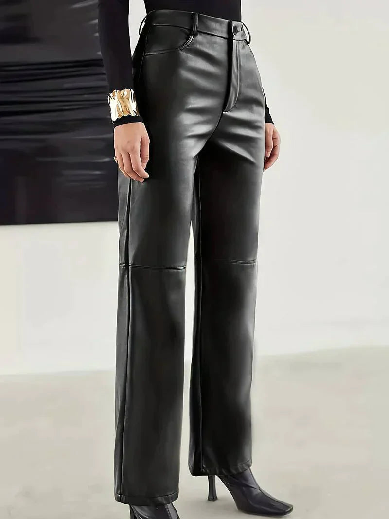 Leren broek met hoge taille voor dames